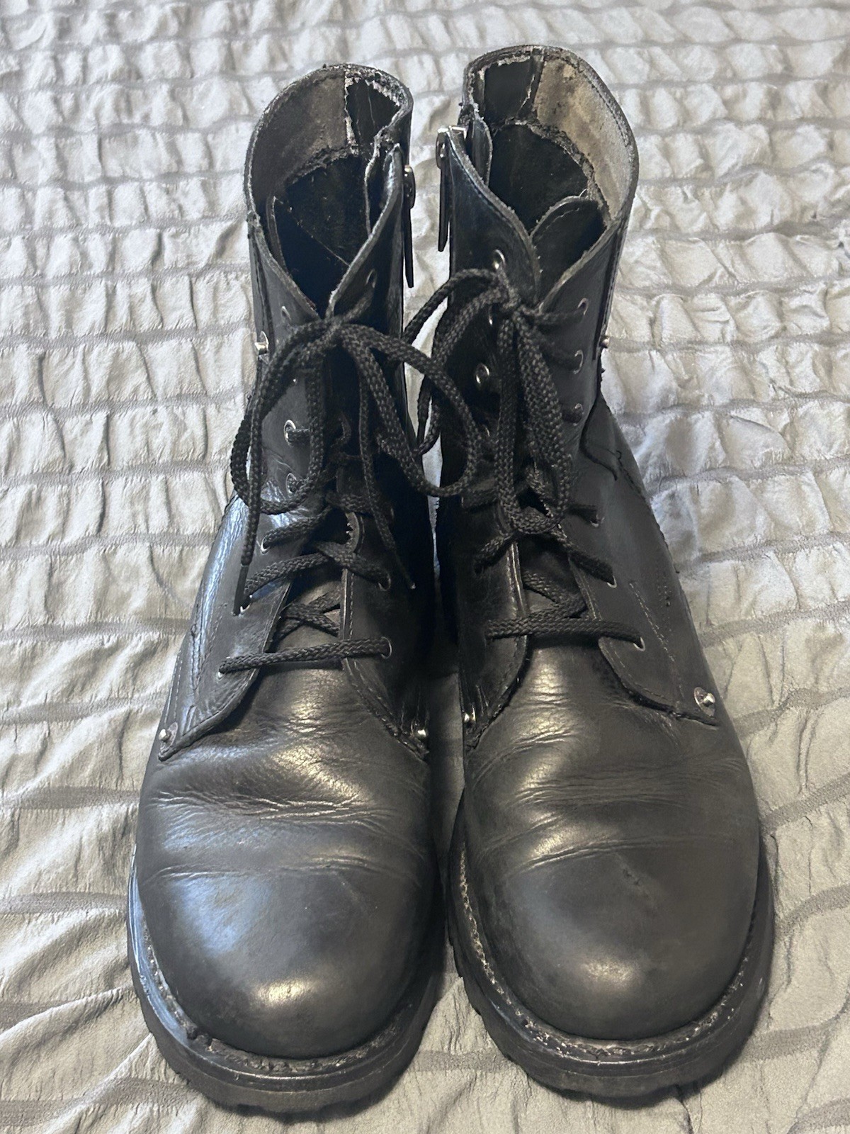 Harley Davidson Boots Womens 7.5 Black Leather 84070 Side Zipper Riding Motto