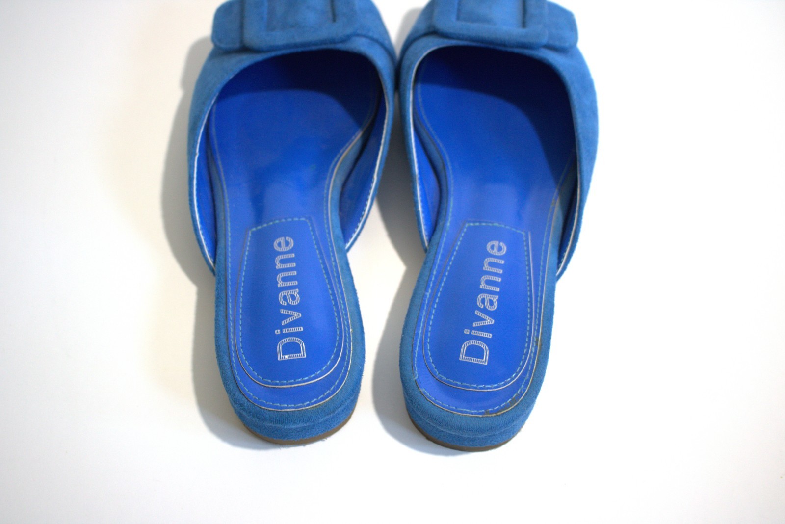 Divanne Size 7 Women Buckle Flat Backless Mules Pointed Toe Suede Shoes