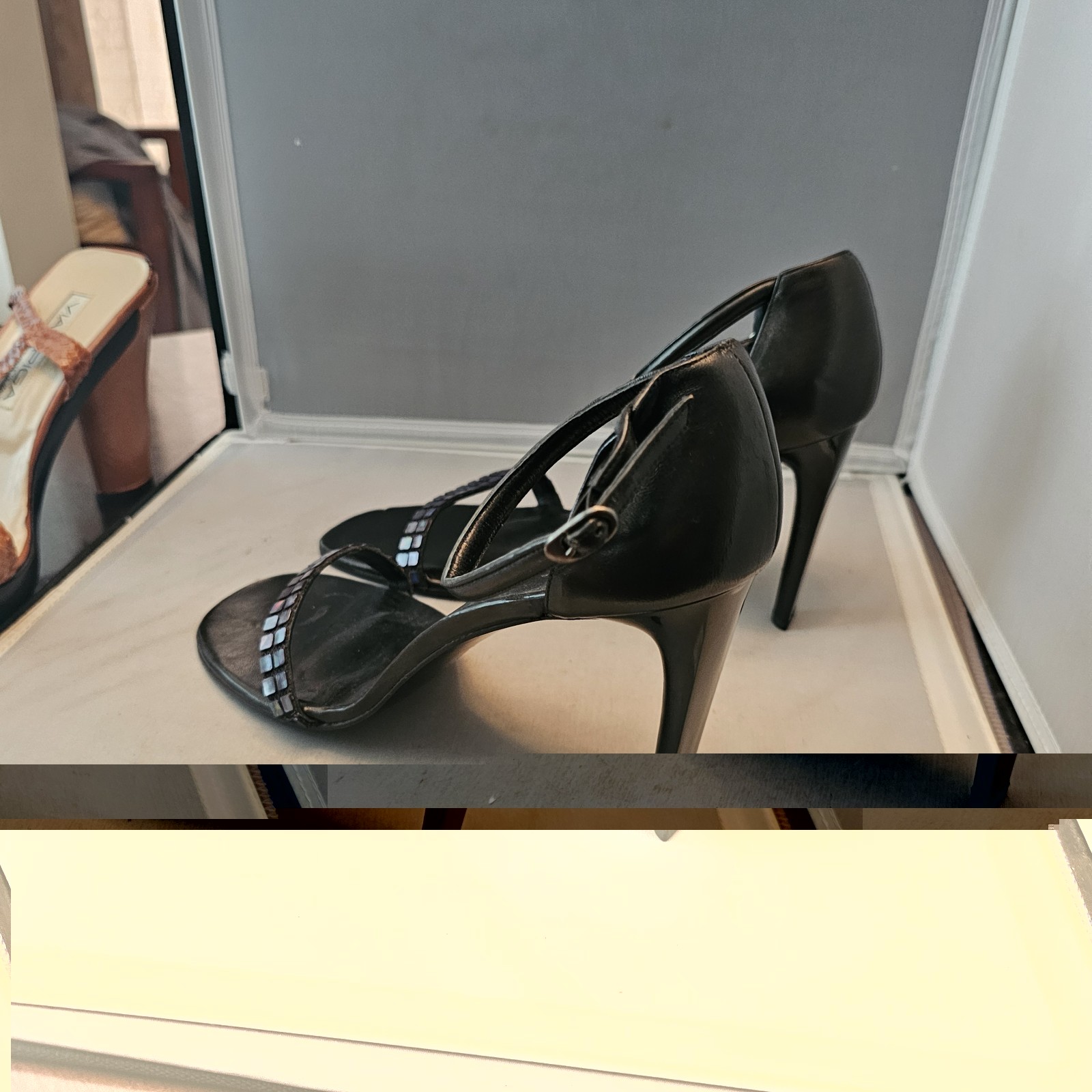 Delman Made in Spain Size 10.5 M Black Open Toe 4″ High Heels, See Pics for Cond