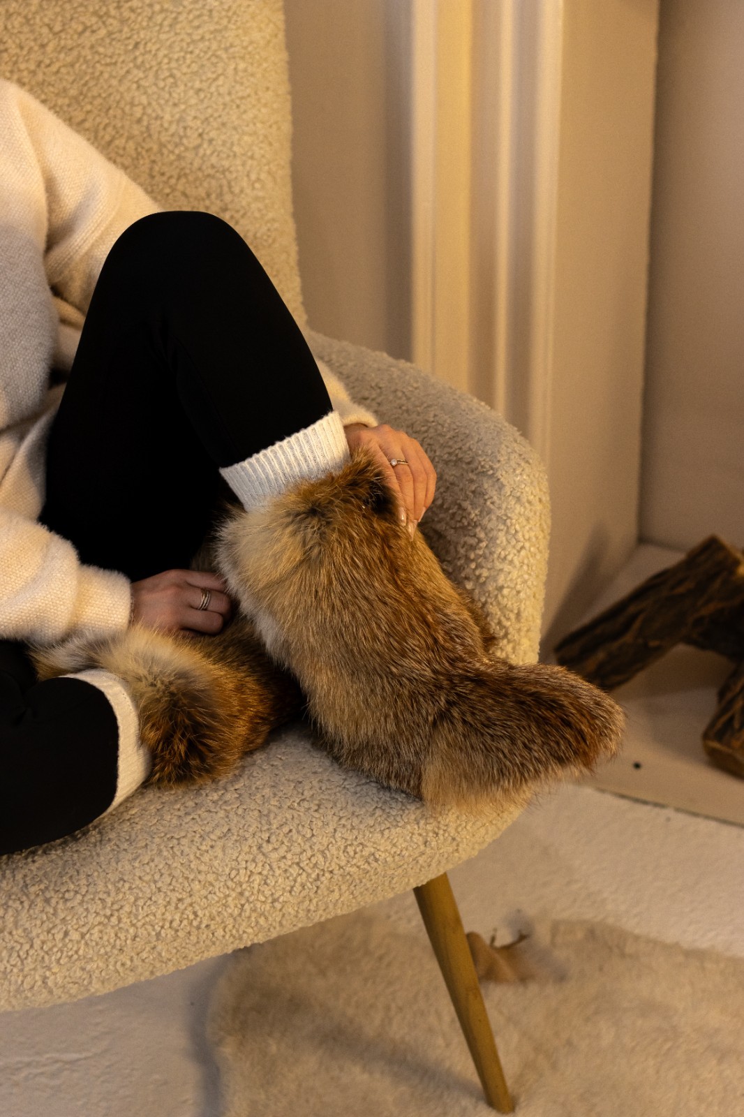 Red fox fur home boots for Women and girls, Genuine Fur Home Shoes,Gift for girl