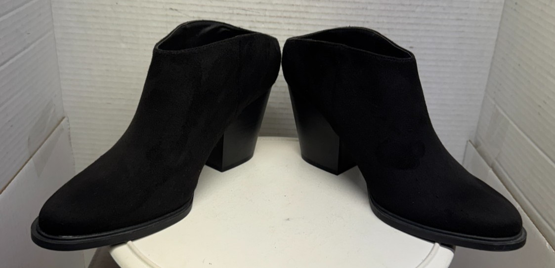 Trash Black Ankle Booties boots Shoe 3.25″ Heels Womens size 10 42.5 Slip on