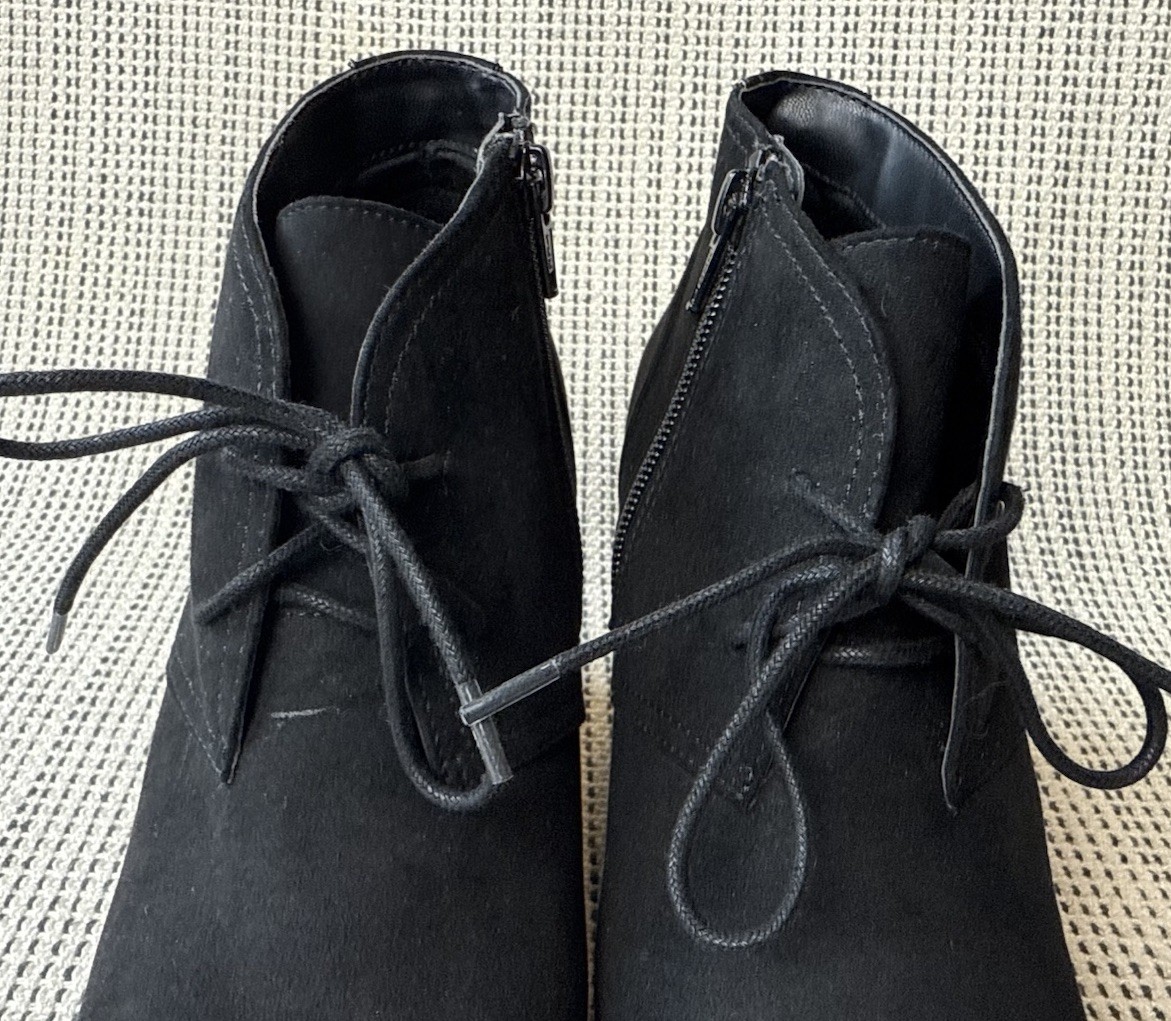 Universal Thread Womens Size 7.5 Black Suede Wedge Booties Boots Lace Up Zip Up