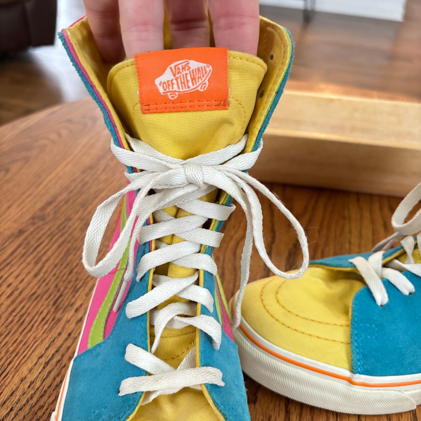 Vans Sk8-Hi Extra High Top Sneakers, Color Block Neon Pink Green Yellow Blue