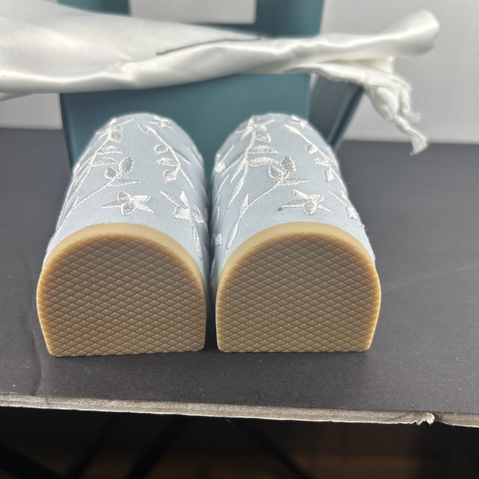 Size 9-11 Pashion Footwear Baby Blue Floral 3 Inch Heel Block Convertible Shoes