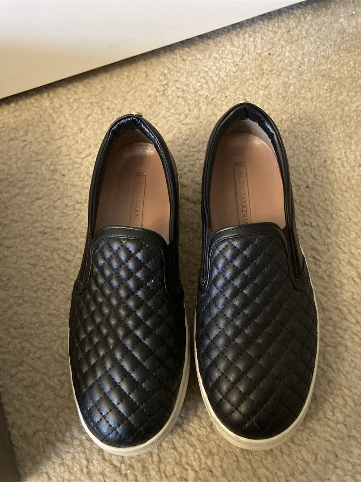 BCBG Maxazaria Women’s Brentley Black Faux Leather Slip On Sneaker Size 7.5 M