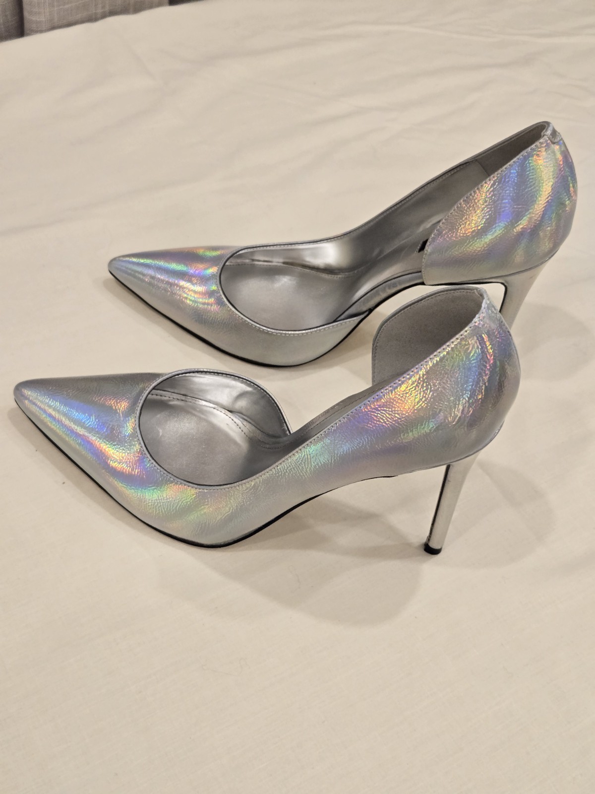 Sz 10M NINE WEST D’Orsay Pointed Women’s Pumps Stiletto Iridescent Heels Silver