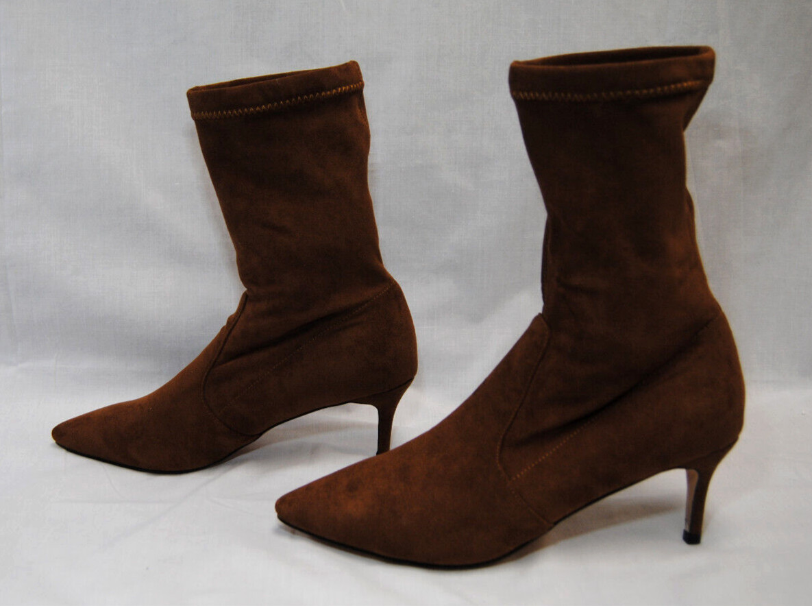 Divanne Womens Ankle Boots Pointed Toe Mid Calf Stretchy Suede Kitten Heel T2363