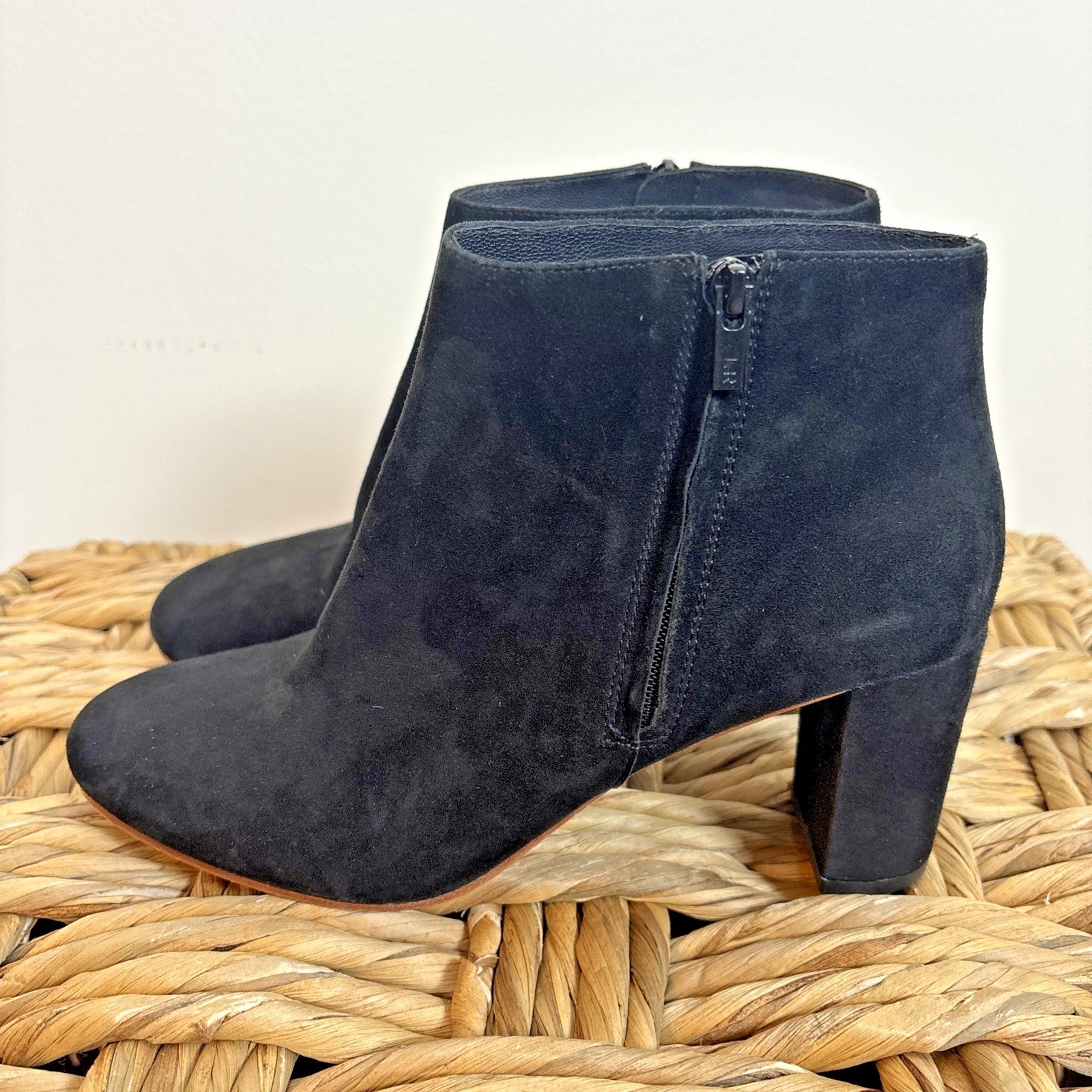 Loeffler Randall Booties Sz 7 Black Suede Block Heel Zip Side Boots Shoes Classy