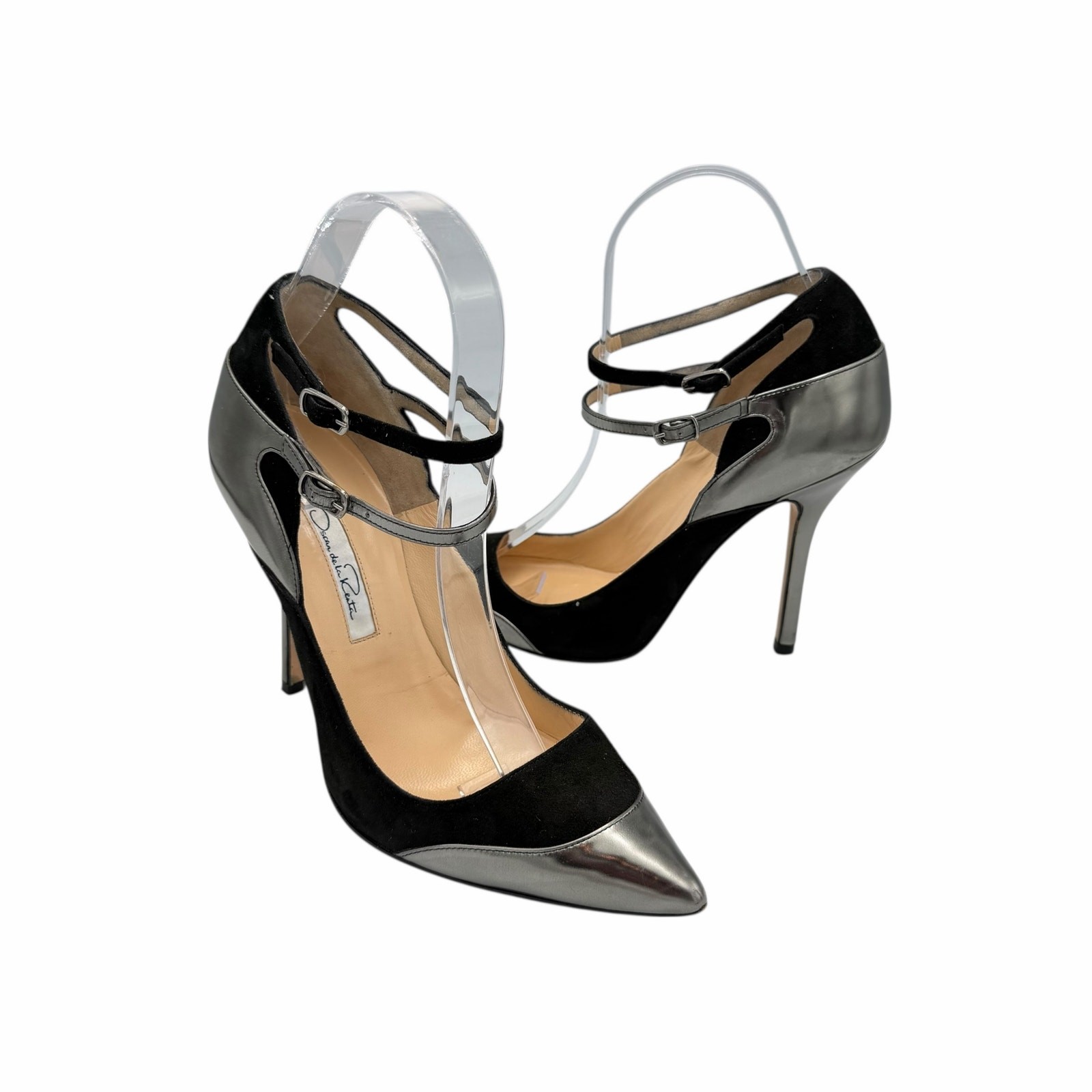Oscar de la Renta US6 Black Suede Metallic Colorblock Pattern D’Orsay Pumps