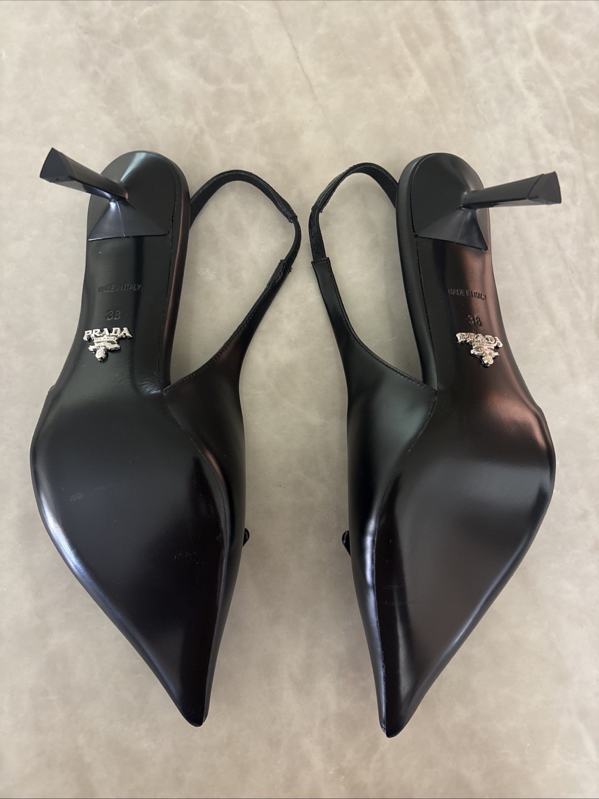 Women’s Prada Slingback Heels EU Size 38 US Size 8 Black Leather Pointed Toe