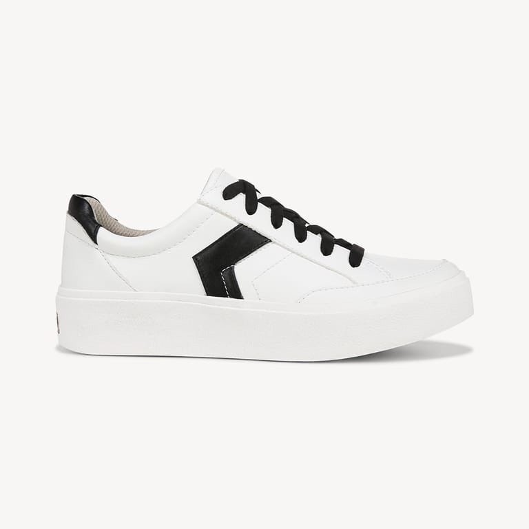 Dr Scholls Madison Lace Womens White Black Faux Leather Platform Sneaker Sz 8 M