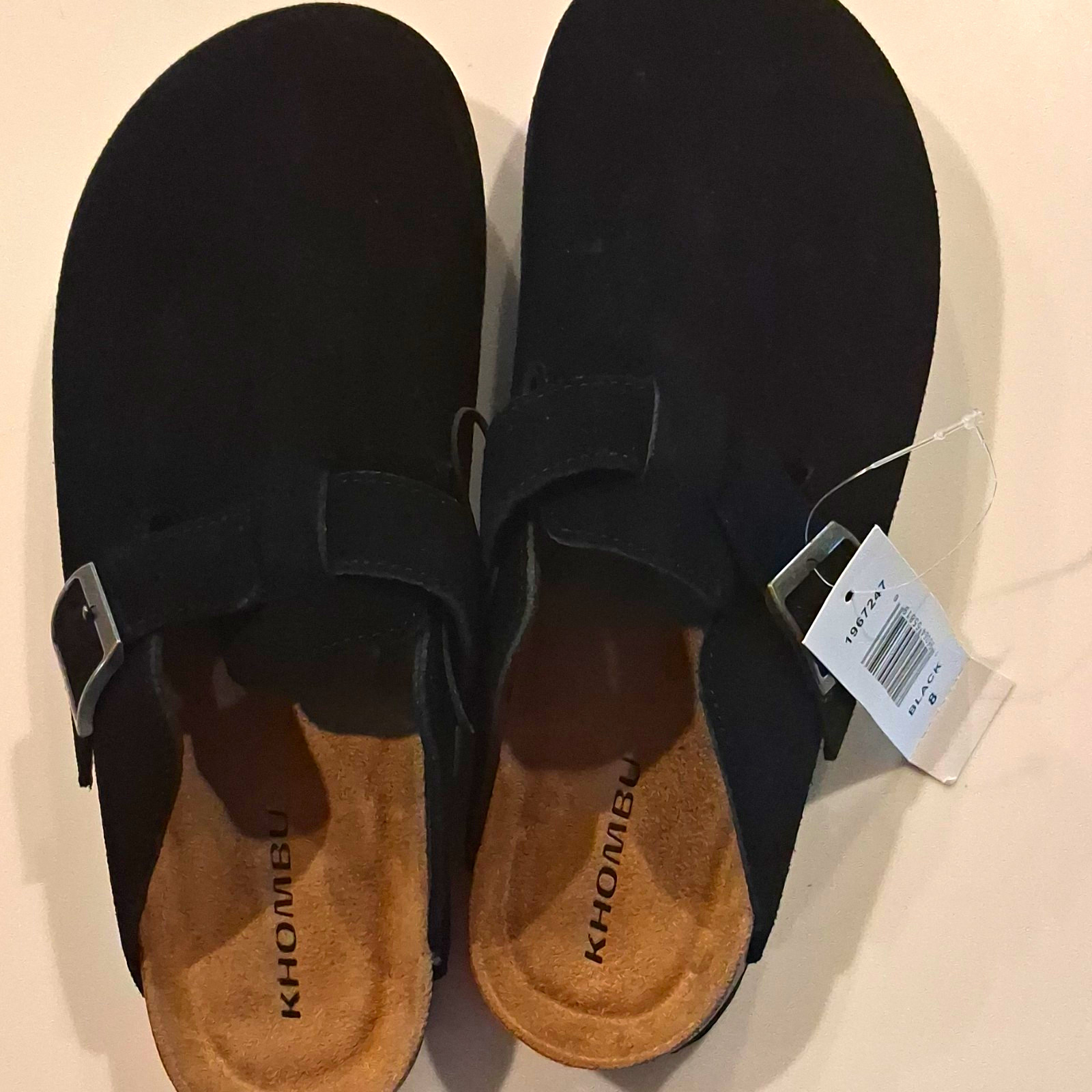 Khombu Women’s Black Suede Comfort Clog Mule Buckle Adjustable Size 8
