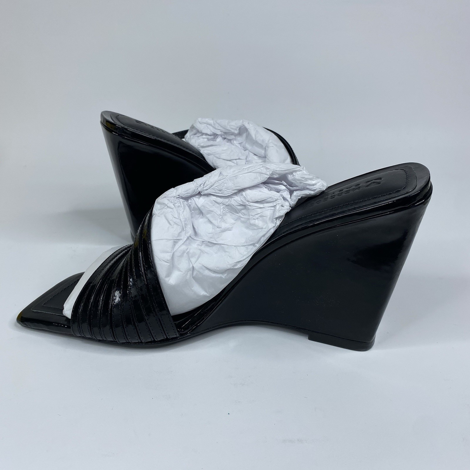 Mercedes Castillo Cecilia Wedge Sandal Glossy Black Patent Women’s US 10.5