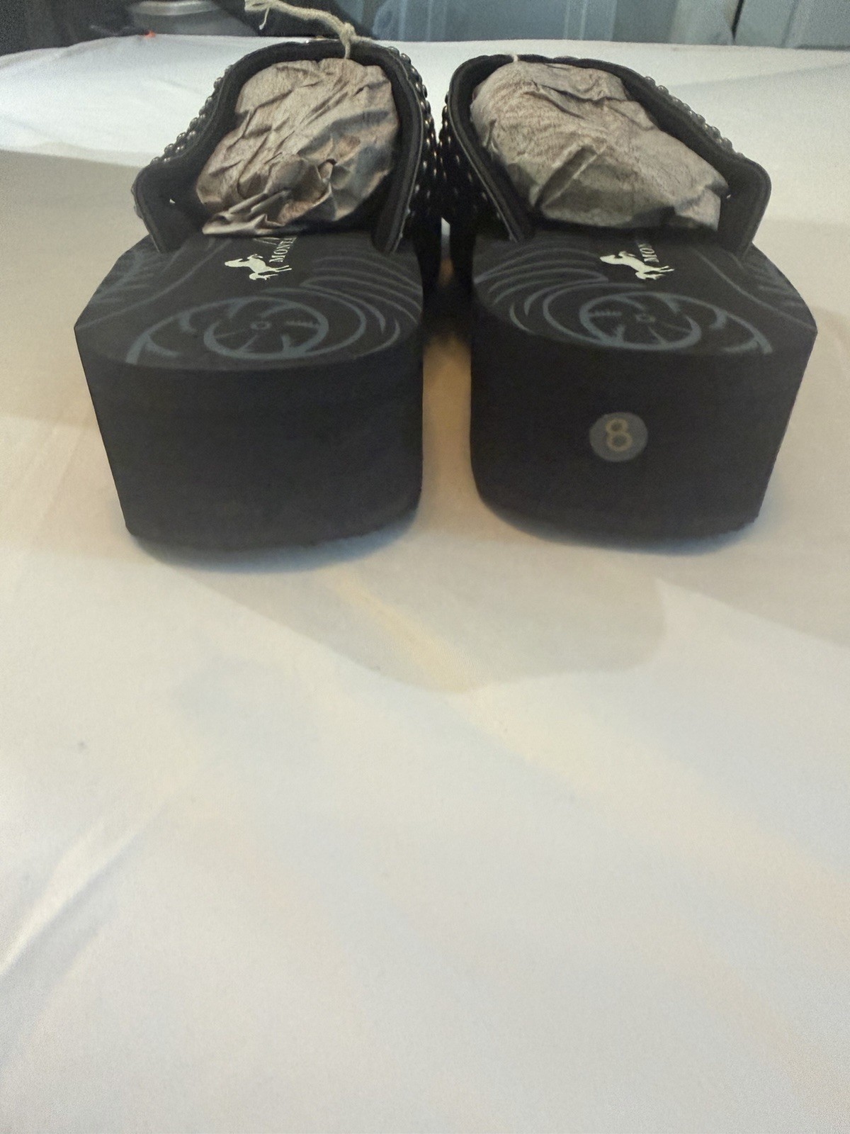 Montana West Women’s Leather Thong Wedge Sandals Western Studded Black 8 NIB