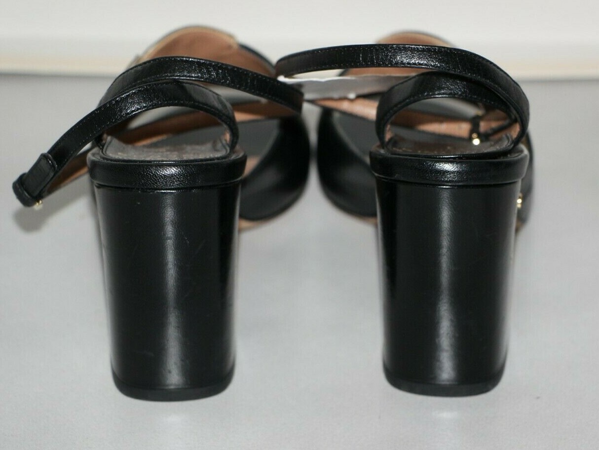 LAURENCE DACADE Rita Embossed Black Gold 3.5″ Heel Sandals sz US 6/IT 36 $810