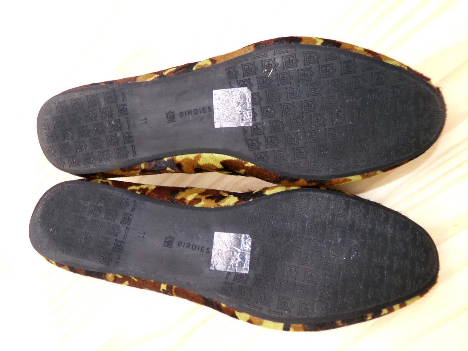 Birdies Camo Print Calf Hair Loafers Womens Green Black Brown Sz 11 Slip On Flat