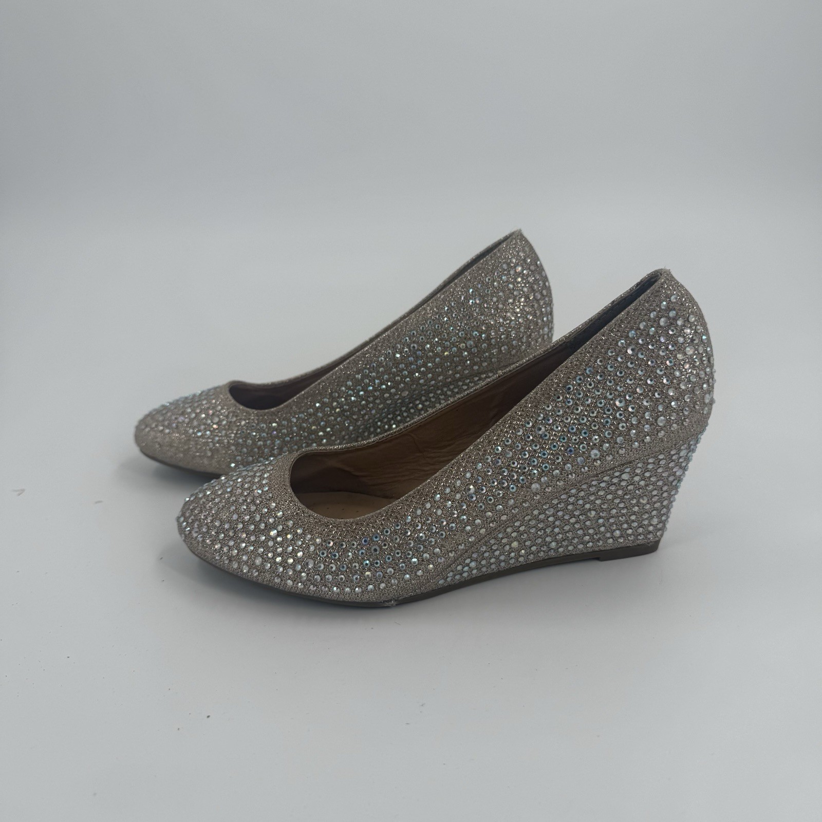Forever Rhinestone Wedge Heels Gold Sparkle Pumps Womens 6.5