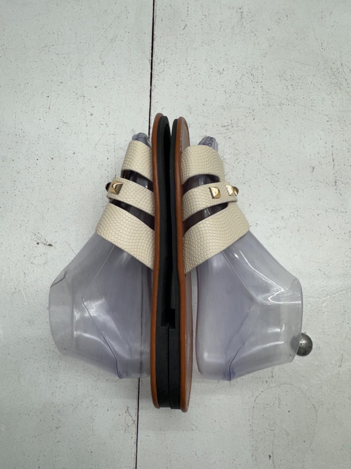 Shein Brown White Faux Leather Gold Stud Strap Sandals Womens Size 8.5