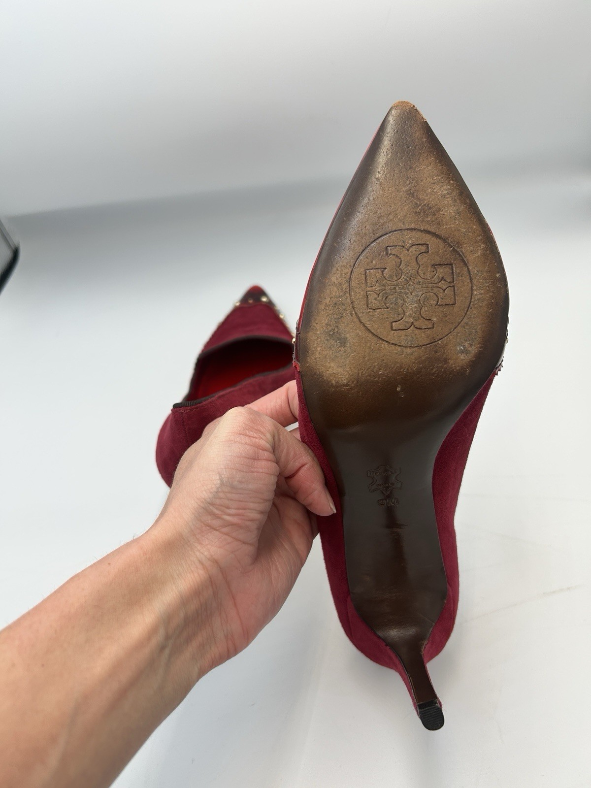 TORY BURCH Fuschia/Red Monroe Suede Patent Leather Pumps 9 Stunning Pre-loved