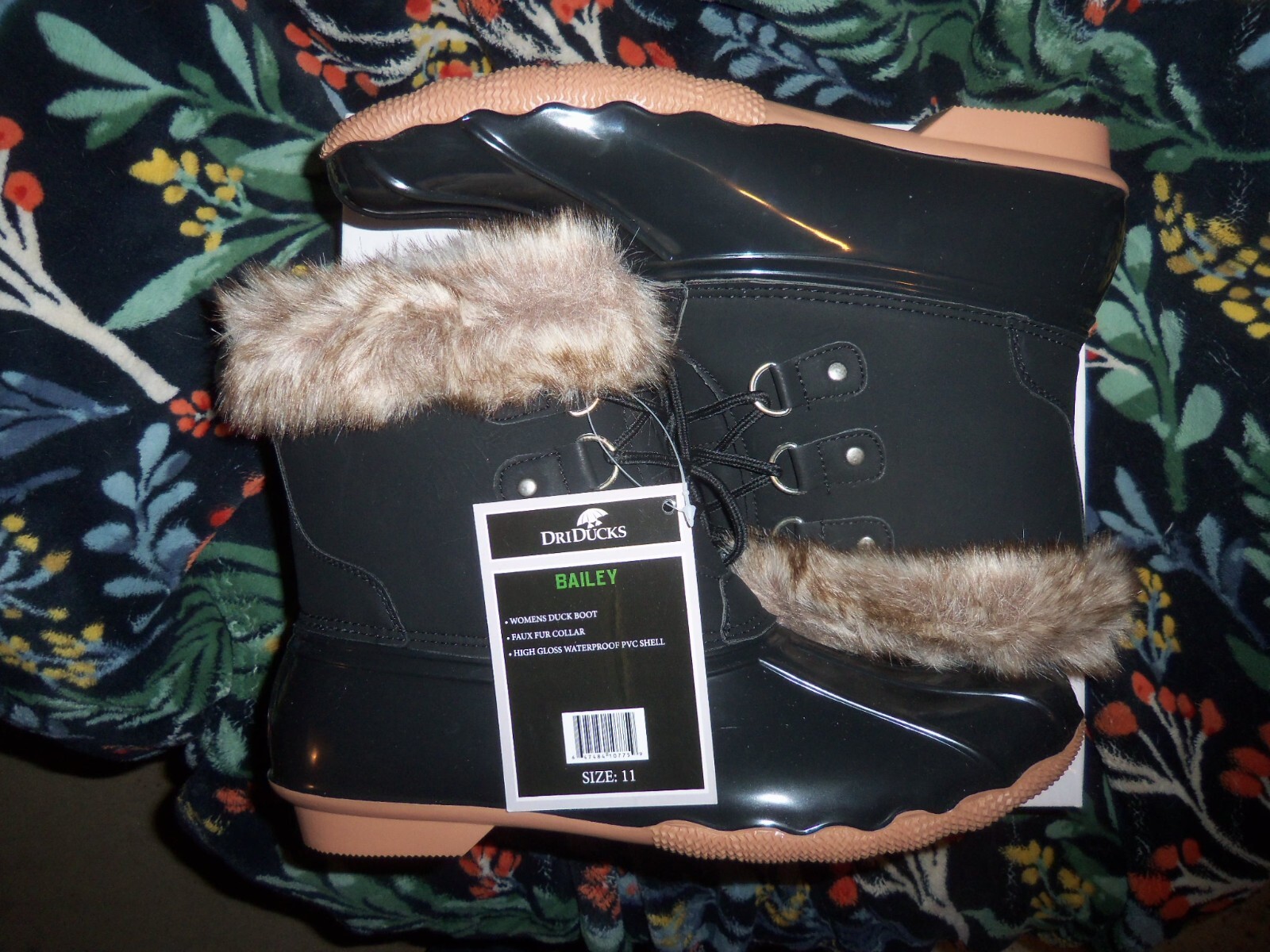DriDucks Dri Ducks Frogg Toggs Bailey Fur Rain Snow Boots Shoes Black Sz 11 New