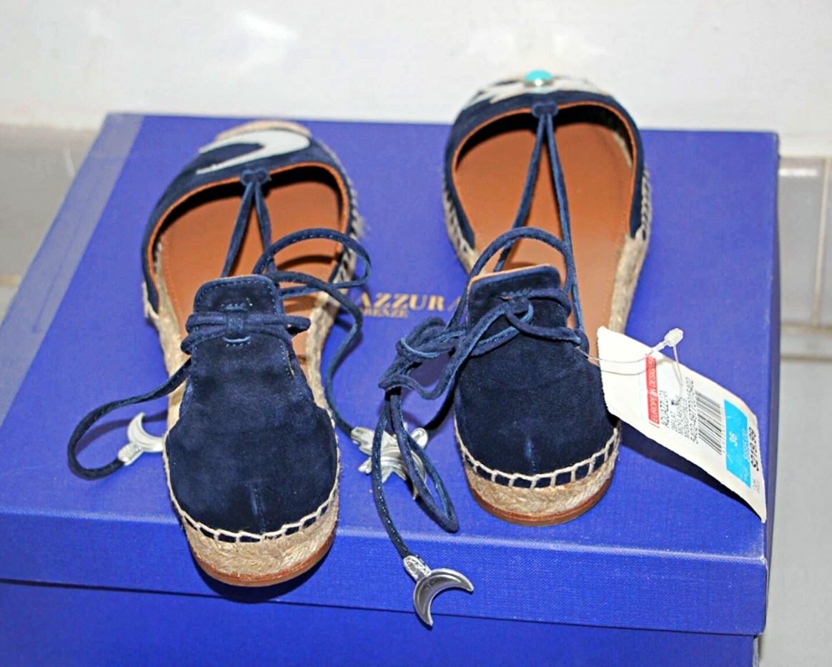Aquazzura Poppy-Delevingne Midnight Star Moon Lace Up Espadrilles sz US 6/ IT 36