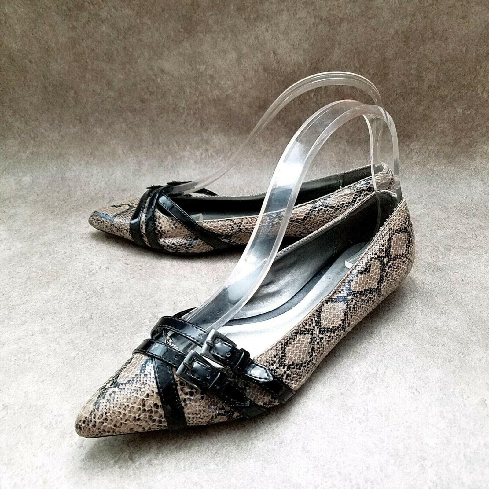 Attention Womens Frit 2 Sz 7 M Brown Slip On Pointed Toe Snakeskin Print Low H