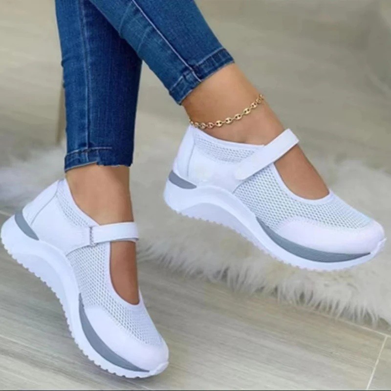 Round Head Knitted Women’s Thick Sole Single Shoes Women’s Large Size 36-43 Grid