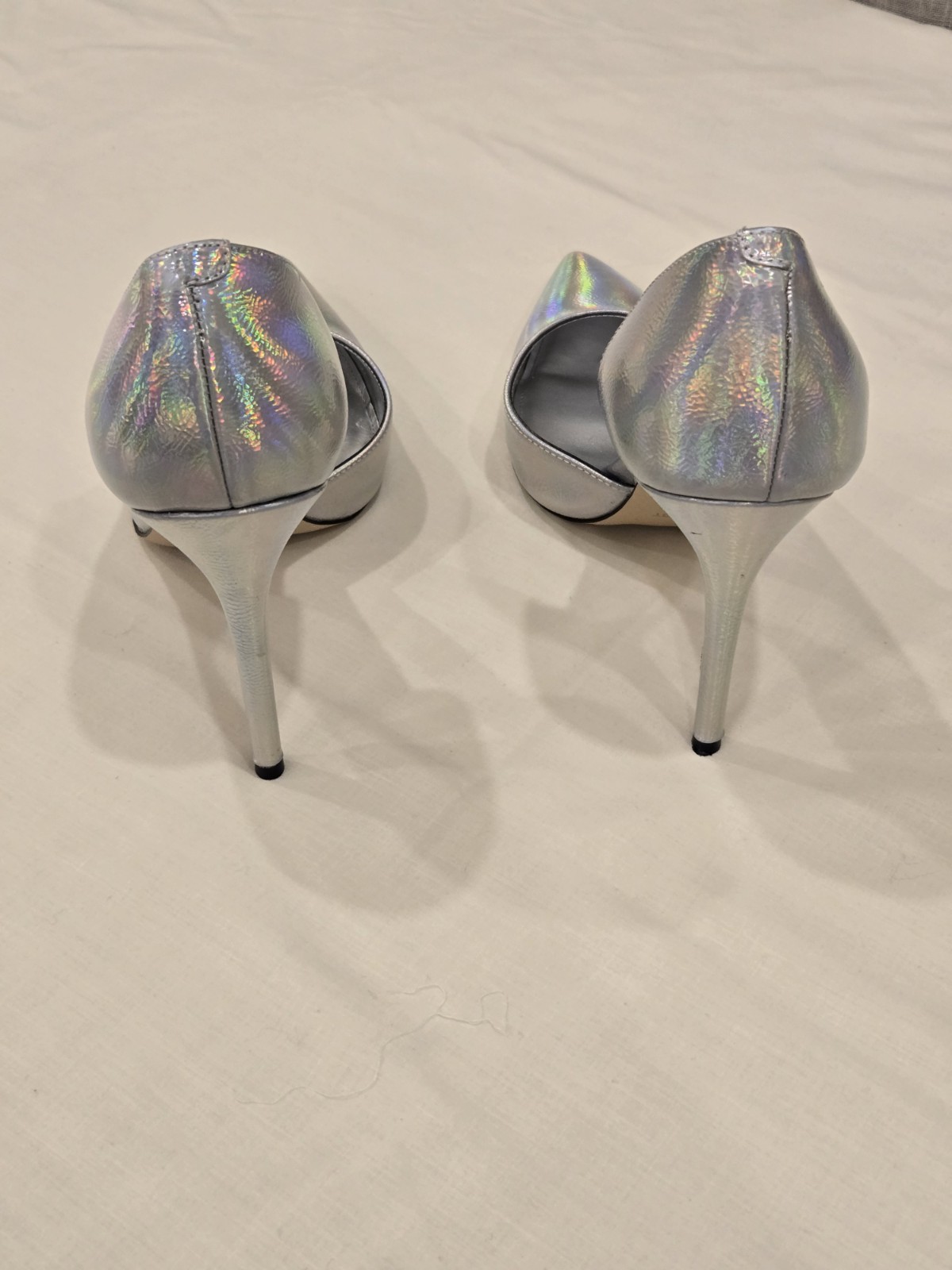 Sz 10M NINE WEST D’Orsay Pointed Women’s Pumps Stiletto Iridescent Heels Silver