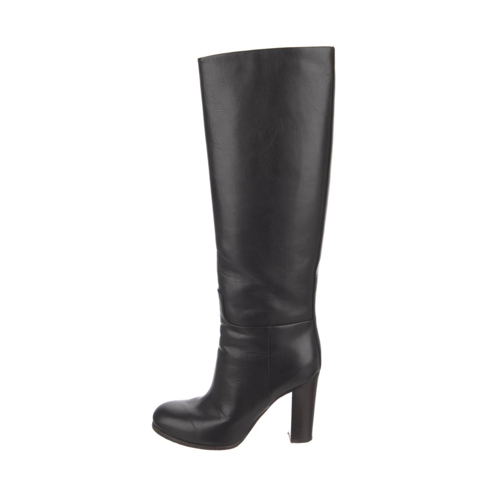Celine Leather Knee-High Boots US 6 | IT 36 Black Semi-Pointed Toes Block Heels