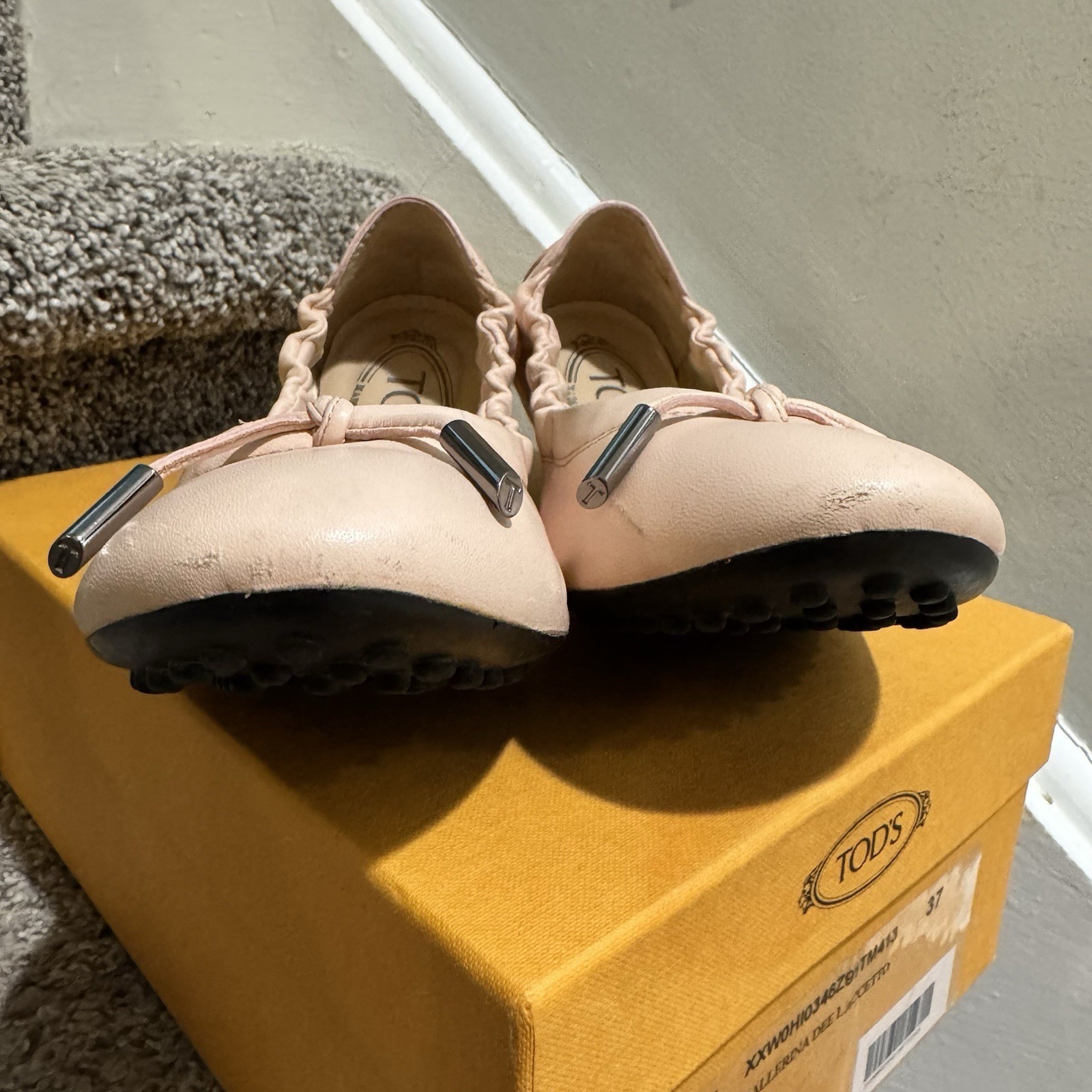 TOD’S Ballet Flats Womens Size 37 Leather Foldable Scrunch Ballerina Twee Pink