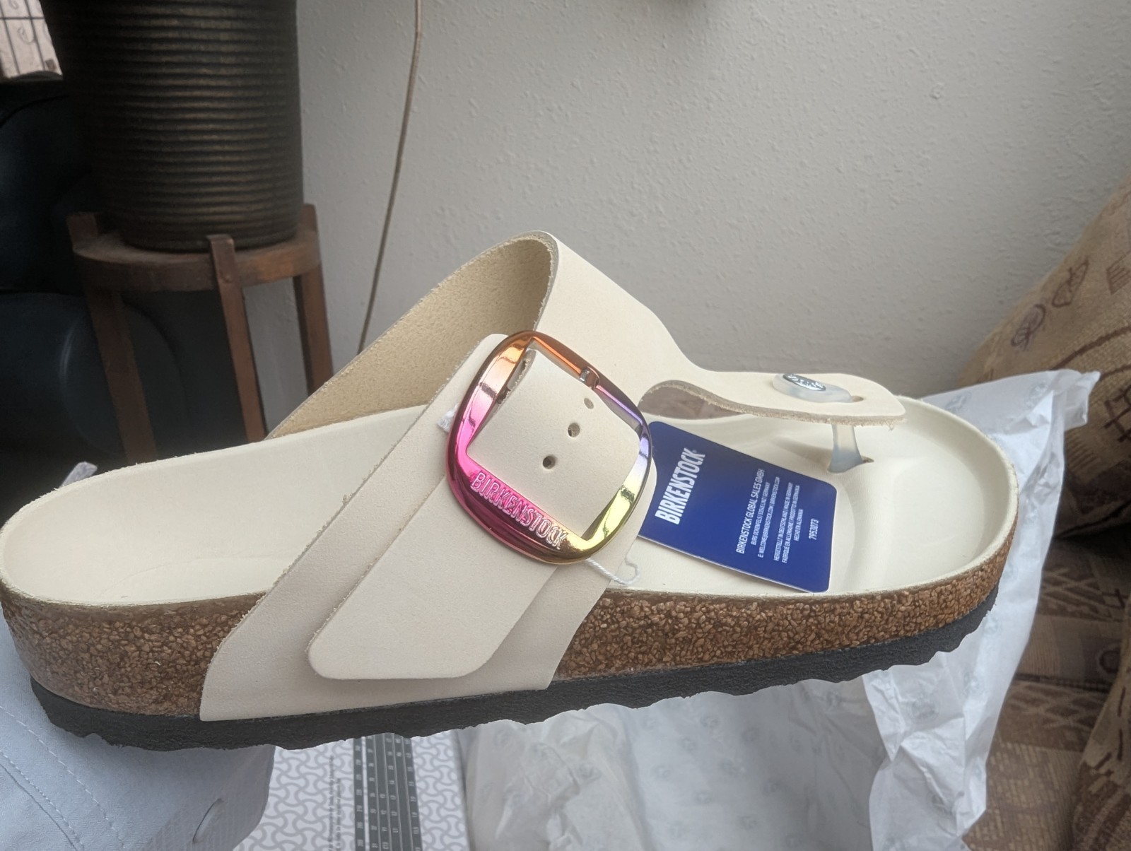 Birkenstock Gizeh Big Buckle Nubuck Leather Ecru Ivory Size 40 Regular Wide