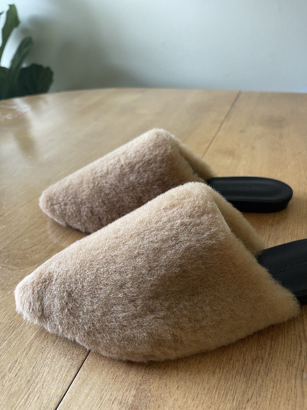 Jenni Kayne Shearling Mules Natural Size 37 NEW Cozy Slip On Flats Real Leather