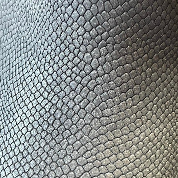 Black ankle boots with textured reptile skin pattern, size US 10M