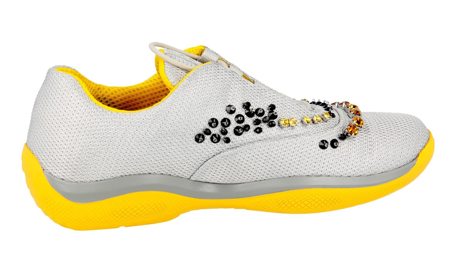 PRADA Americas Cup CRYSTAL Sneakers – 1E784G Silver Yellow NEW – US 6.5 EU 36,5
