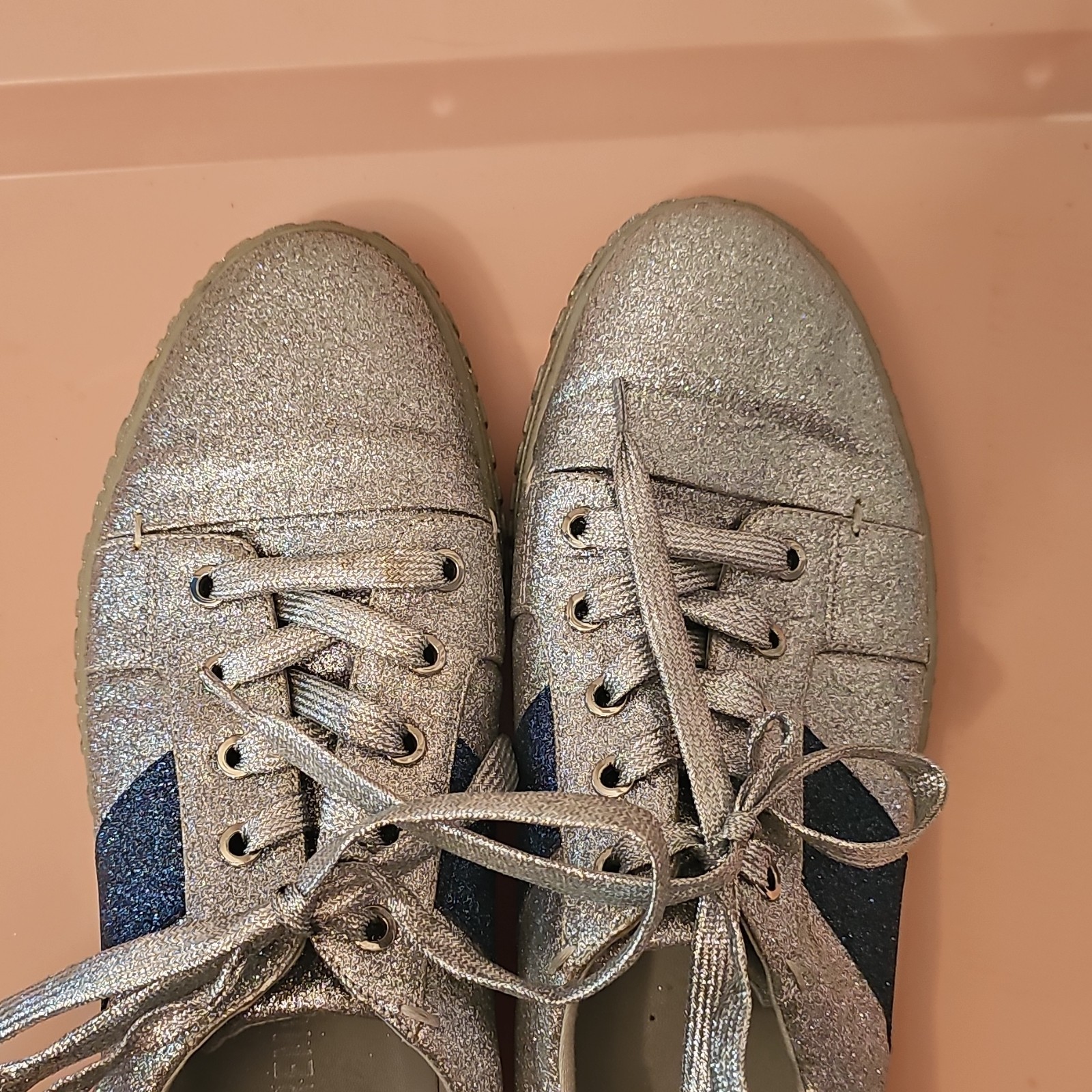 Opening Ceremony Glitter Logo Silver Blue Low Top Lace Up Women’s Sneakers