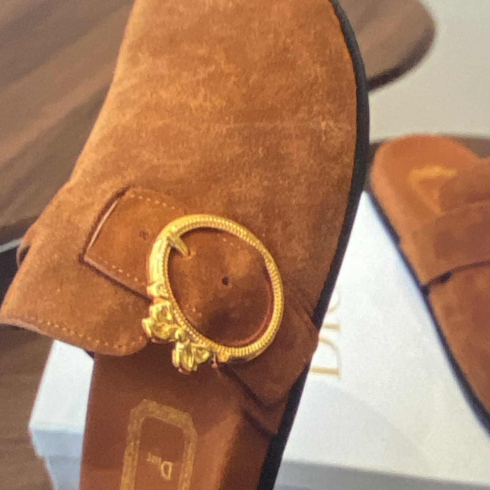 Dior Women’s Brown Suede Slide Sandals Slip-On Flat Buckle Accent size 39