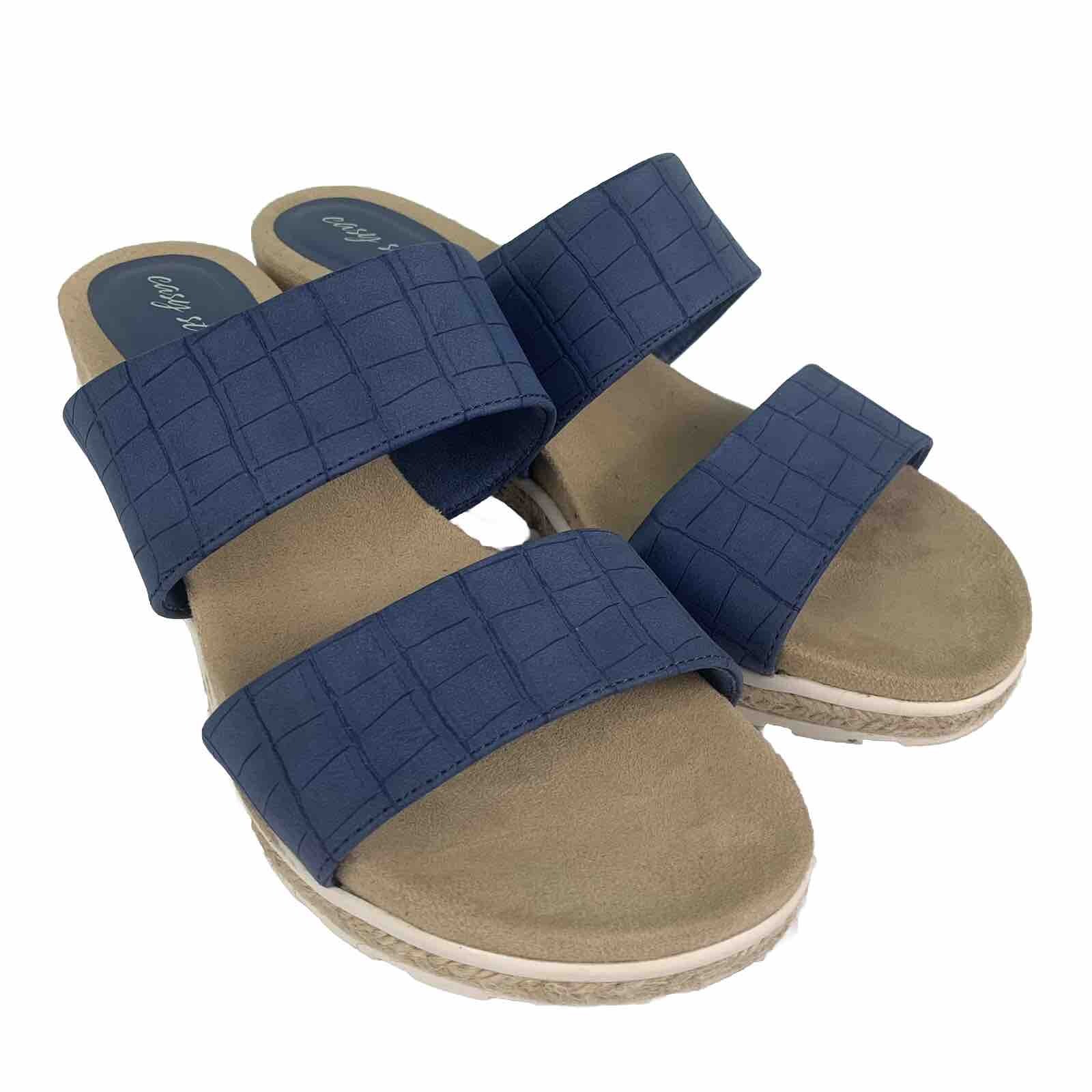 Easy Street Sandals Maryann Womens 10M Espadrille Style Open Toe Blue Crocodile