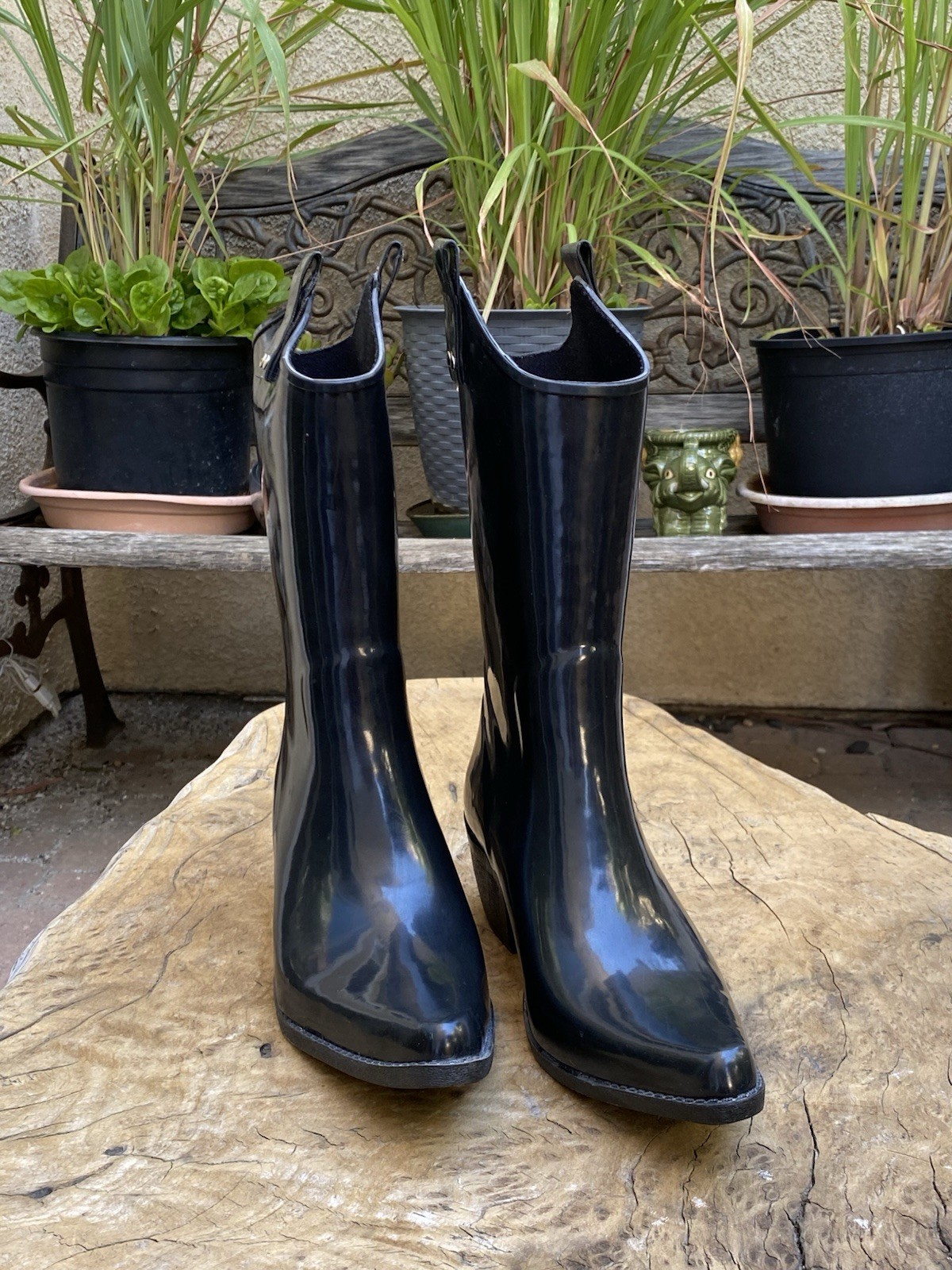 Nomad Yippy Rubber Cowgirl Western Rain Boots Women’s Size 7 Black EUC