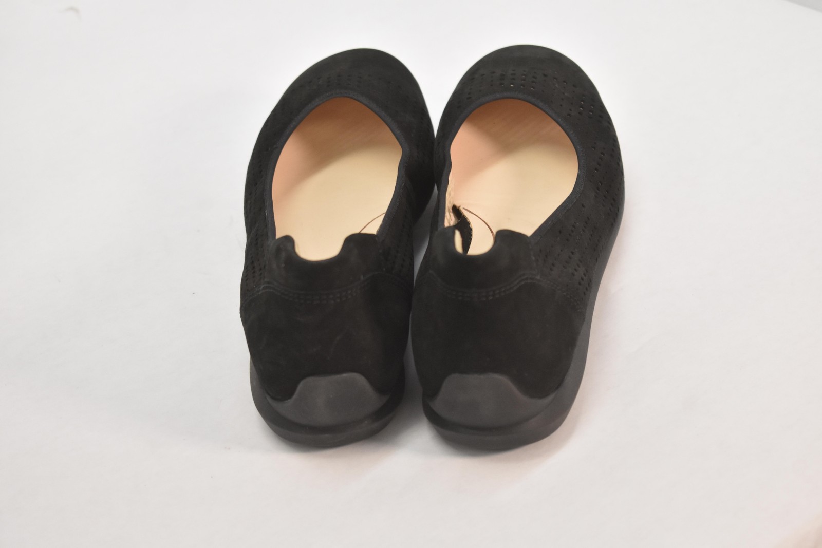 Ara High Soft Shoes Womens Size 8 Black Suede Ballet Flats Perforated Comfort