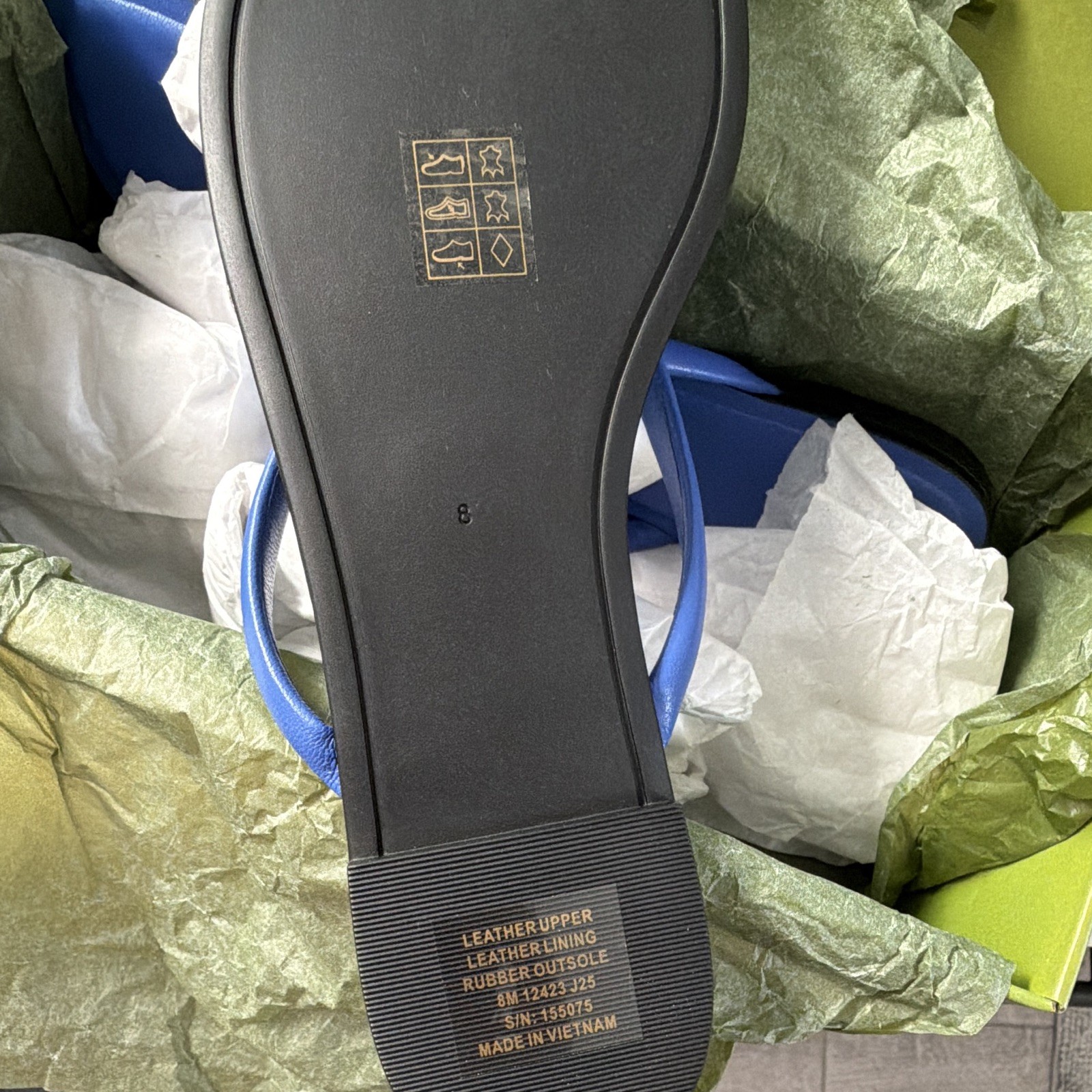 Tory Burch Leather Flip Flop Sandals Logo Crystal Accent Blue US 8 MPN 155075