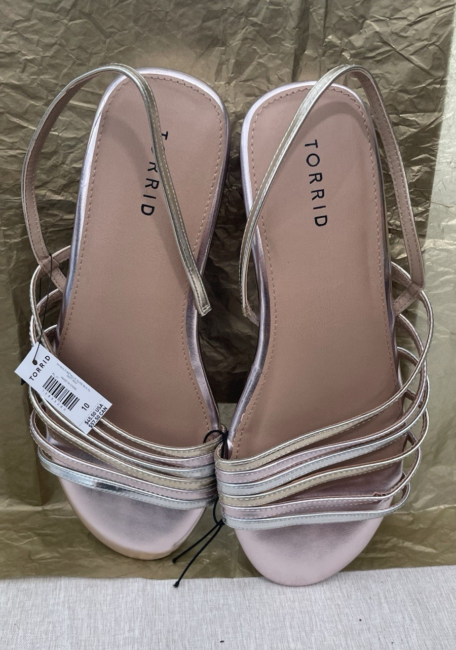 Torrid womens metallic gold pink strappy slide slip on sandals synthetic 10
