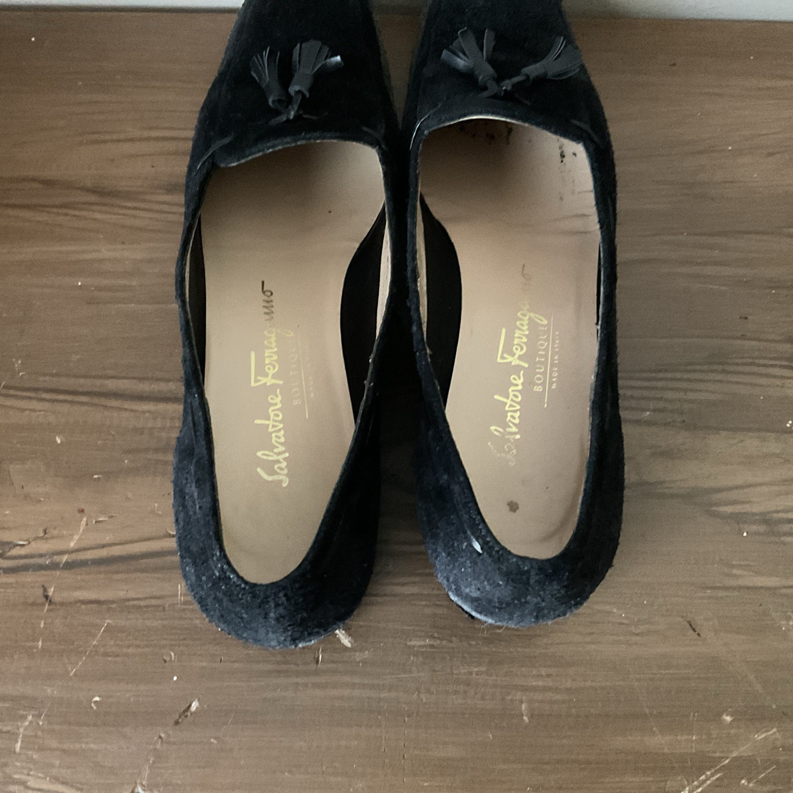 Salvatore Ferragamo Black Suede Tassel Loafer-Women’s Size 8 AAA