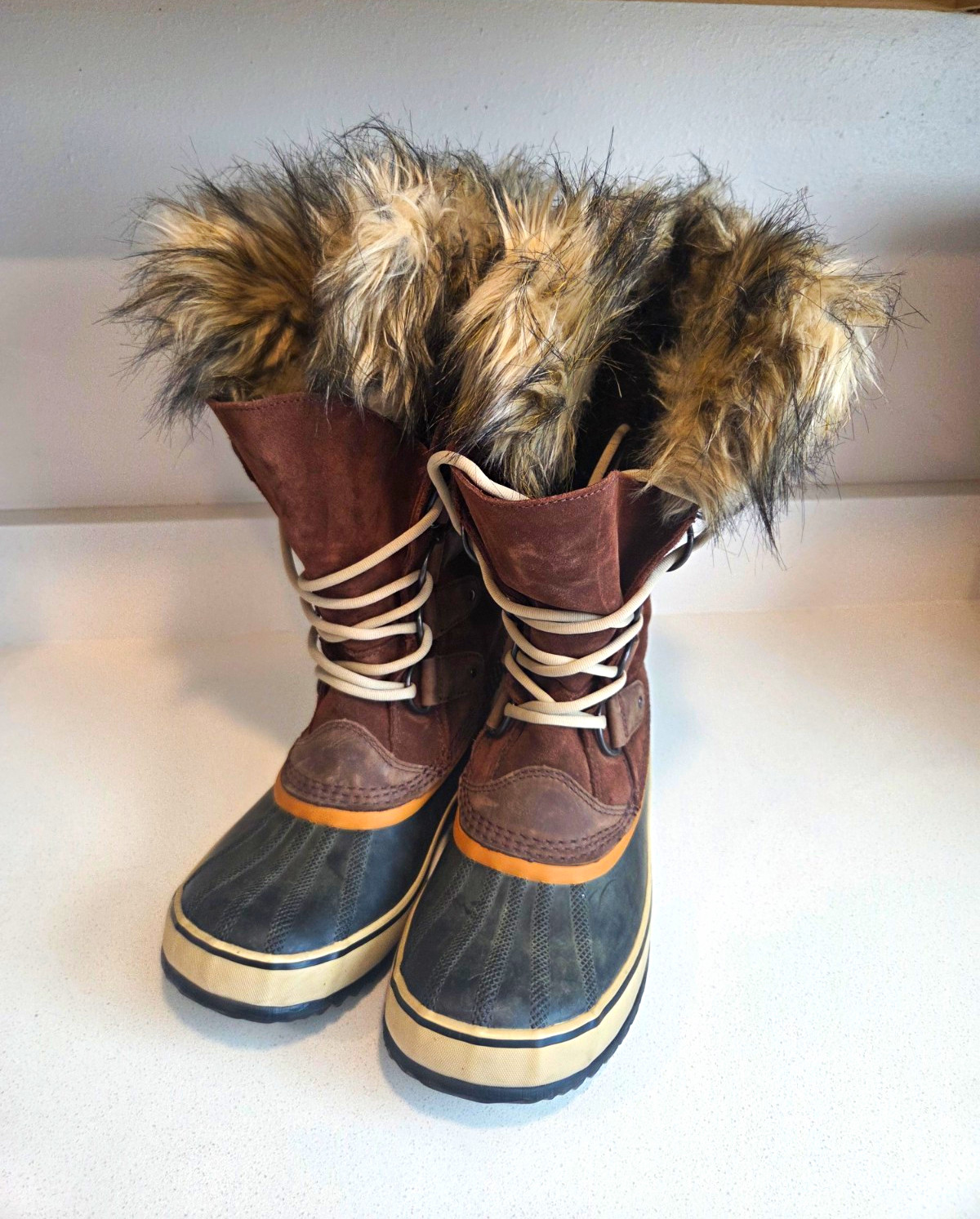 Sorel Waterproof Faux Fur Trim Lace-Up Snow Boots Brown/Black US 9 EU 40