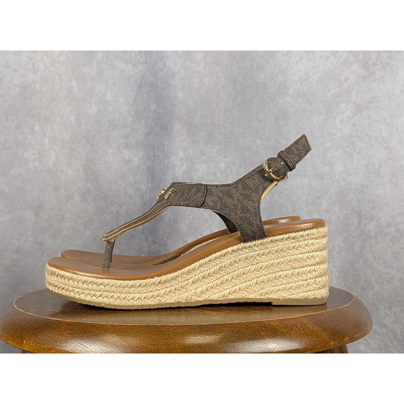 Michael Kors Brown Signature Logo Espadrille Wedge Sandals SG20K Women 6.5M