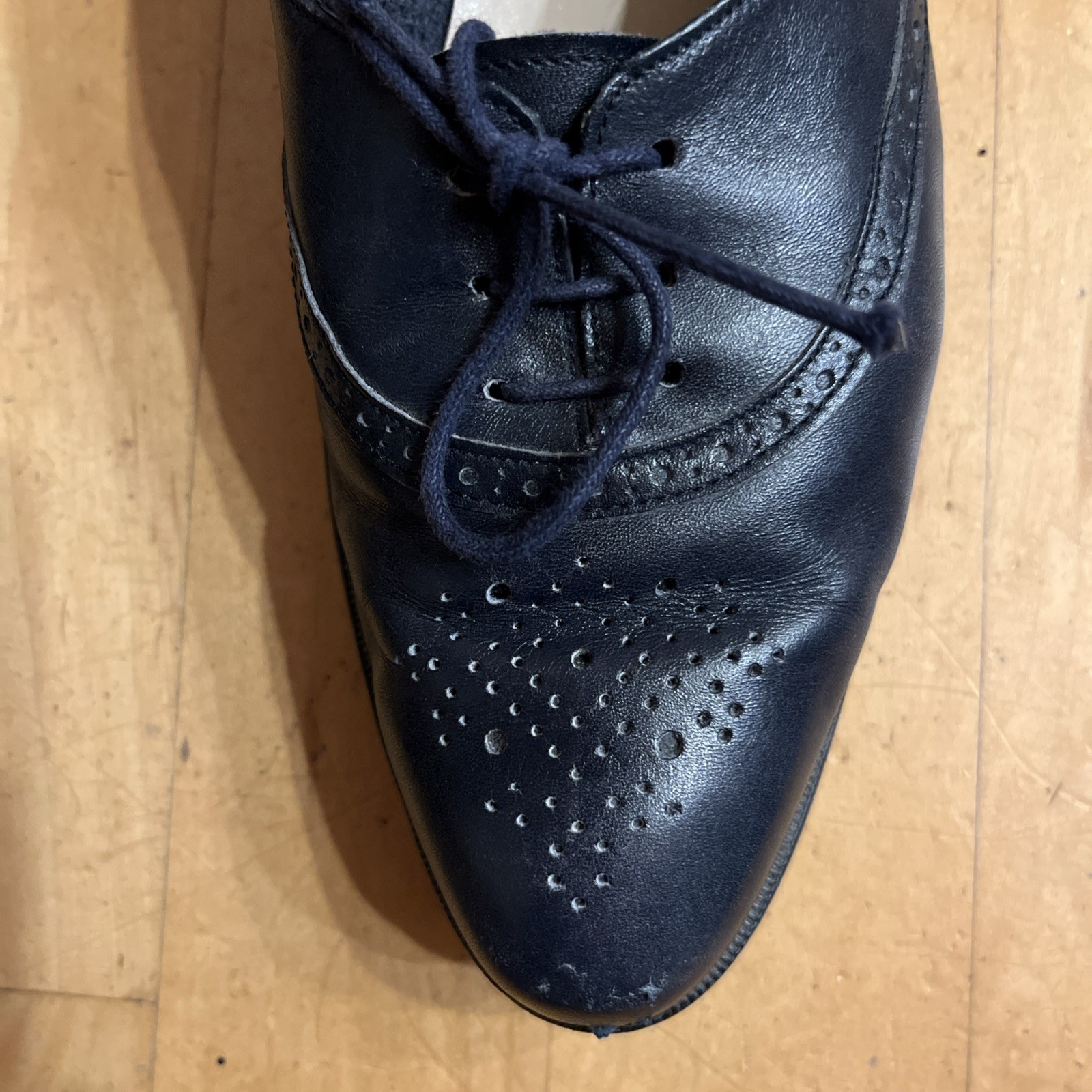 FERRAGAMO Boutique 8.5AAA VTG Navy Blue Lace-Up Flats Loafers Italy Crepe Sole