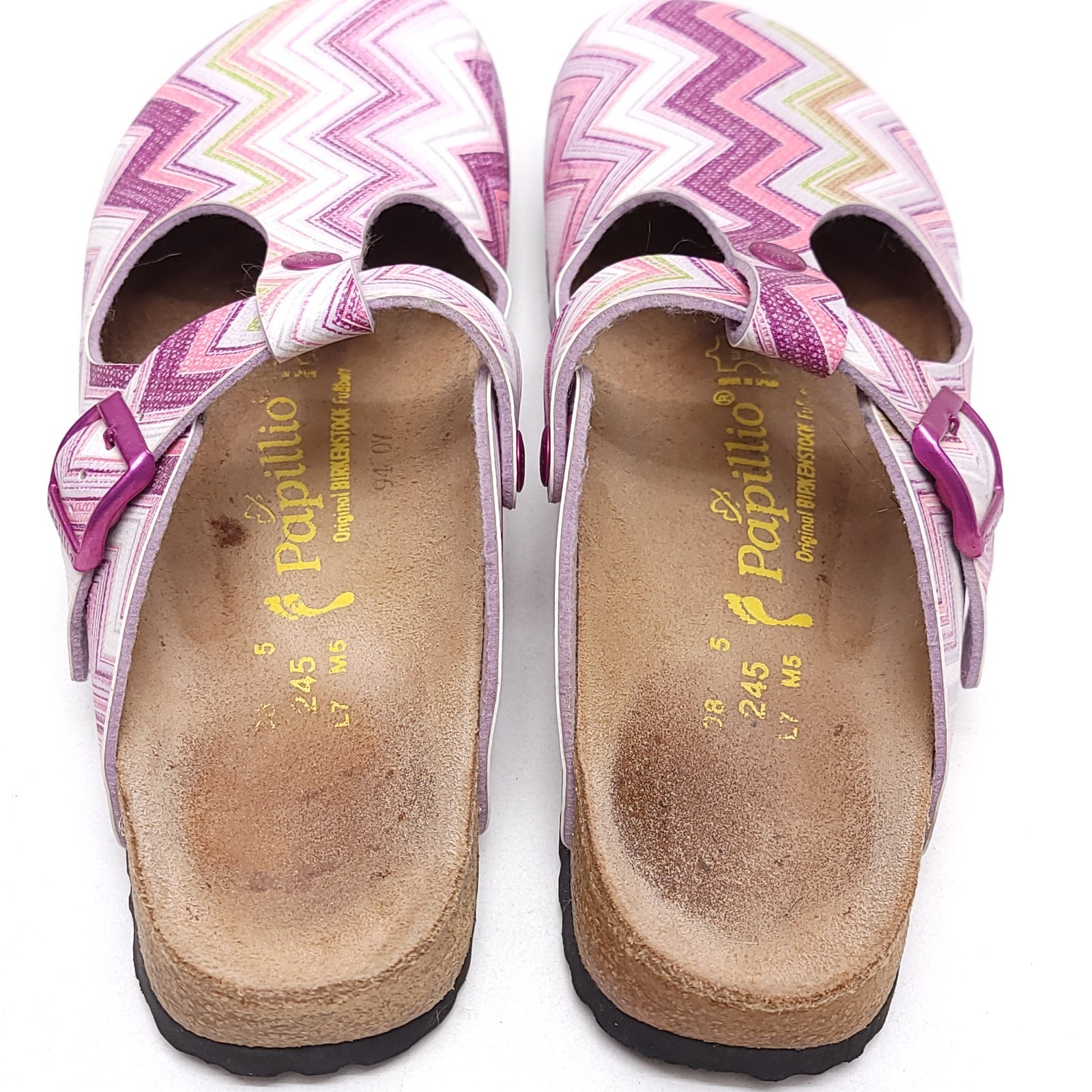 Papillio Birkenstock Boston Clogs Pink Purple Chevron Womens Size 7 EU 38