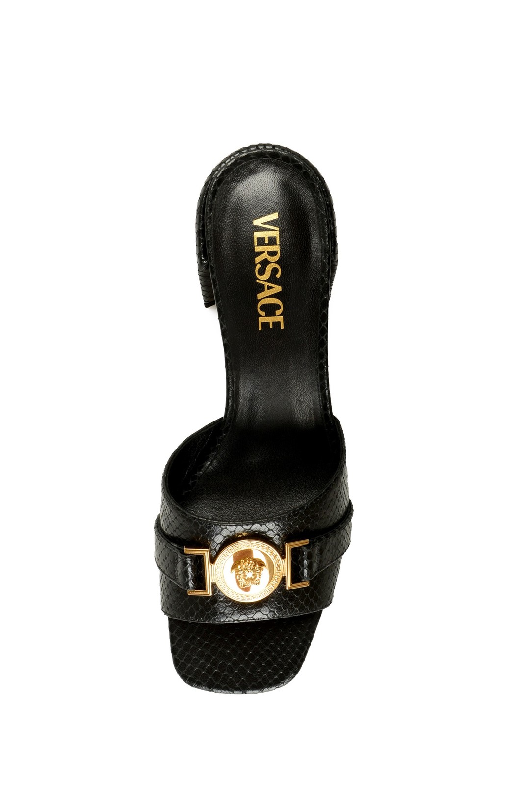 Versace Women’s Snake Print Leather Gold Medusa Mules Sandals Shoes US 6 IT 36