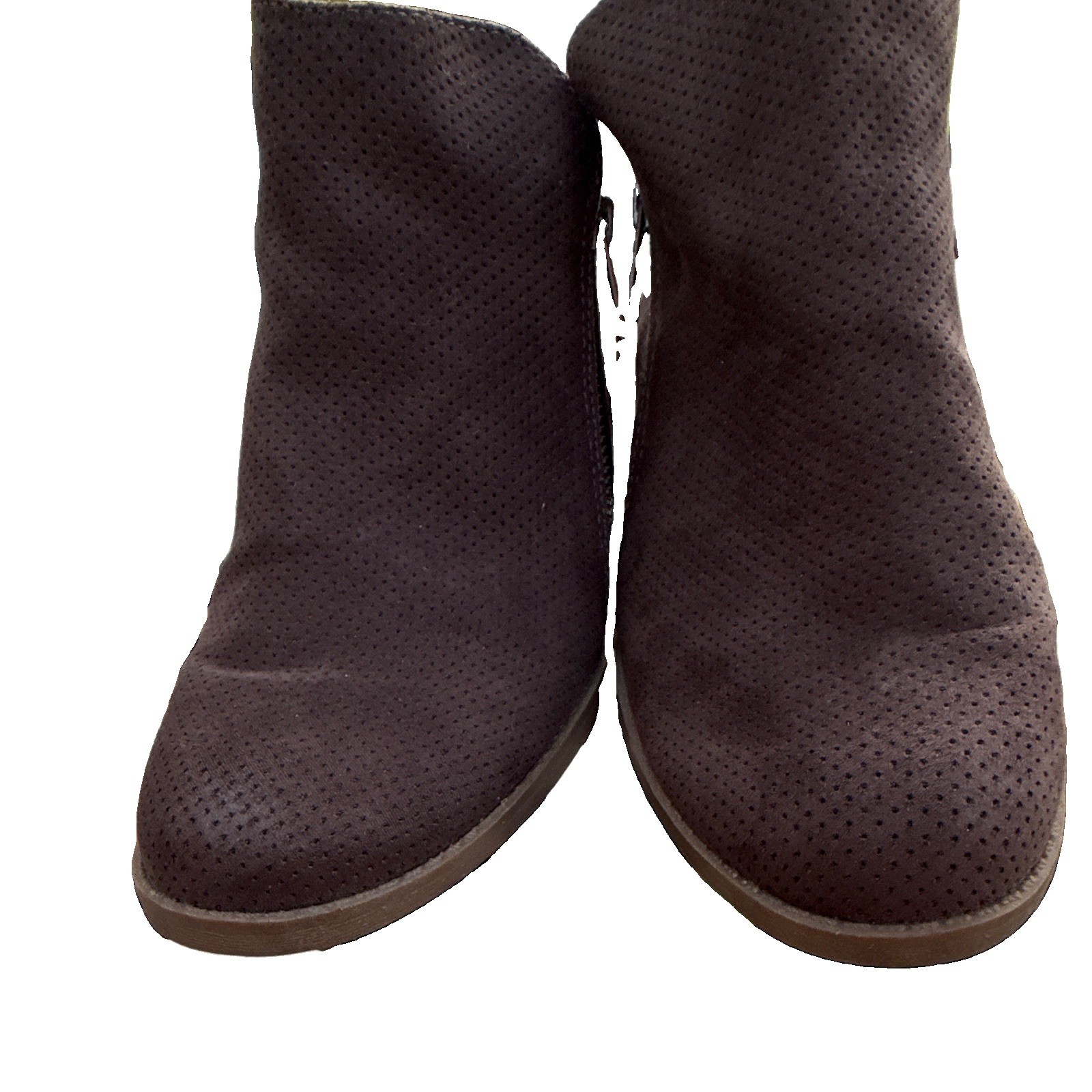 Women’s Brown Perforated Textile 2 Zip Ankle Bootie Round Toe Lightweight Size 8