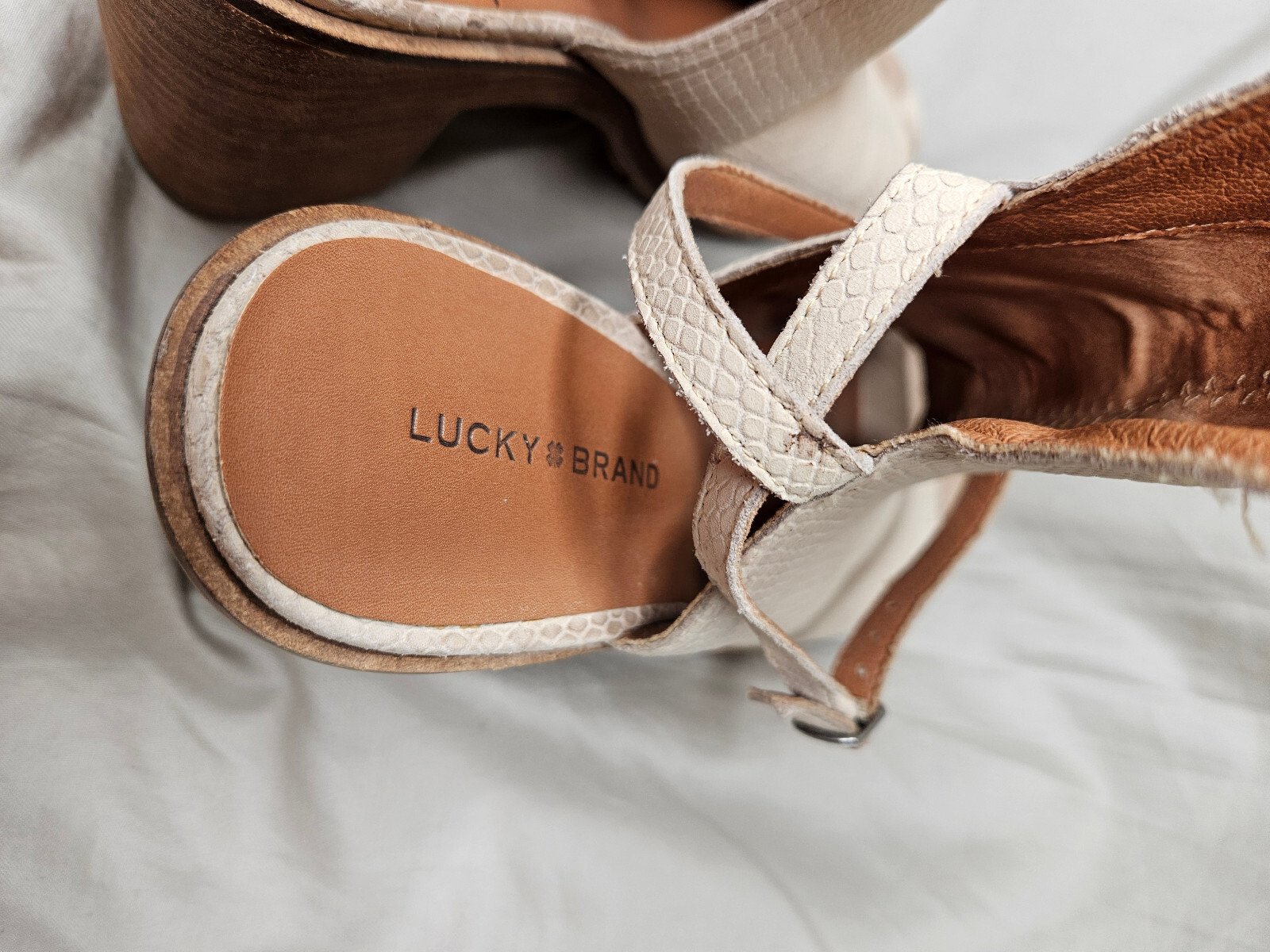 Lucky Brand Ankle Booties Womens 9.5 Beige Leather Snakeskin Embossed Sandals
