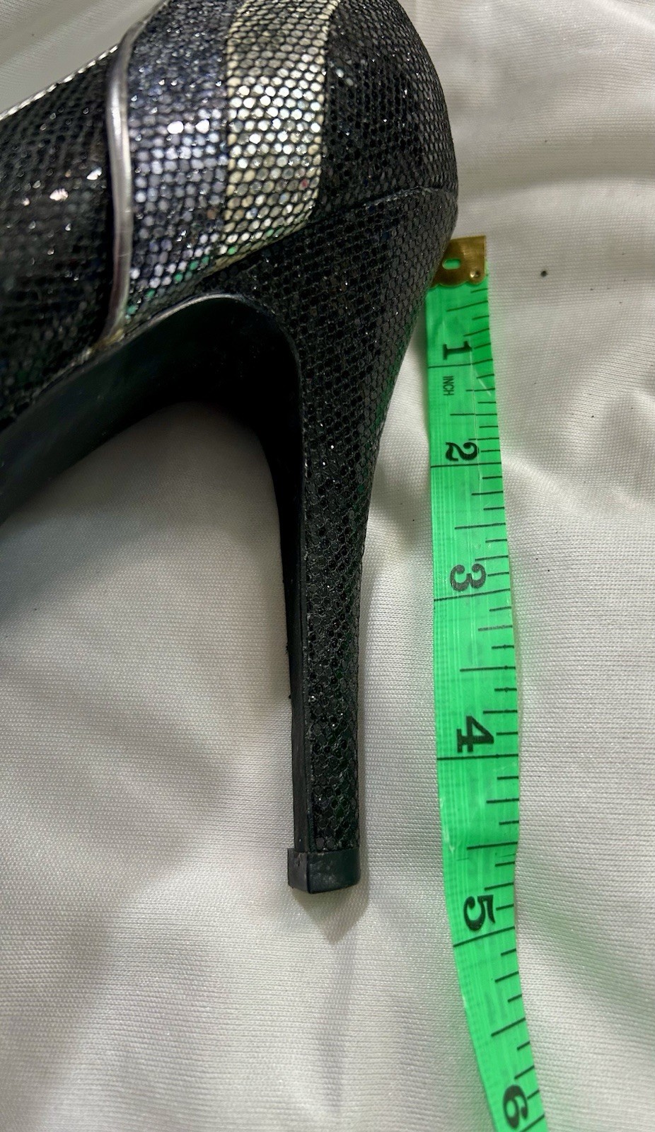 Worthington Women’s Black/Silver Glitter Peep Toe Stiletto Slip-On Pumps 7.5